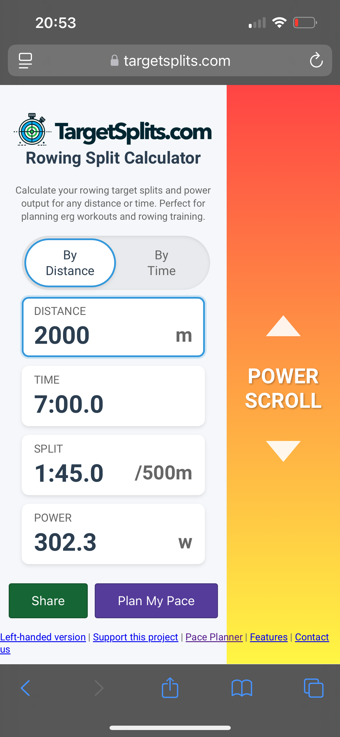 Target Splits App Screenshot - Calculator