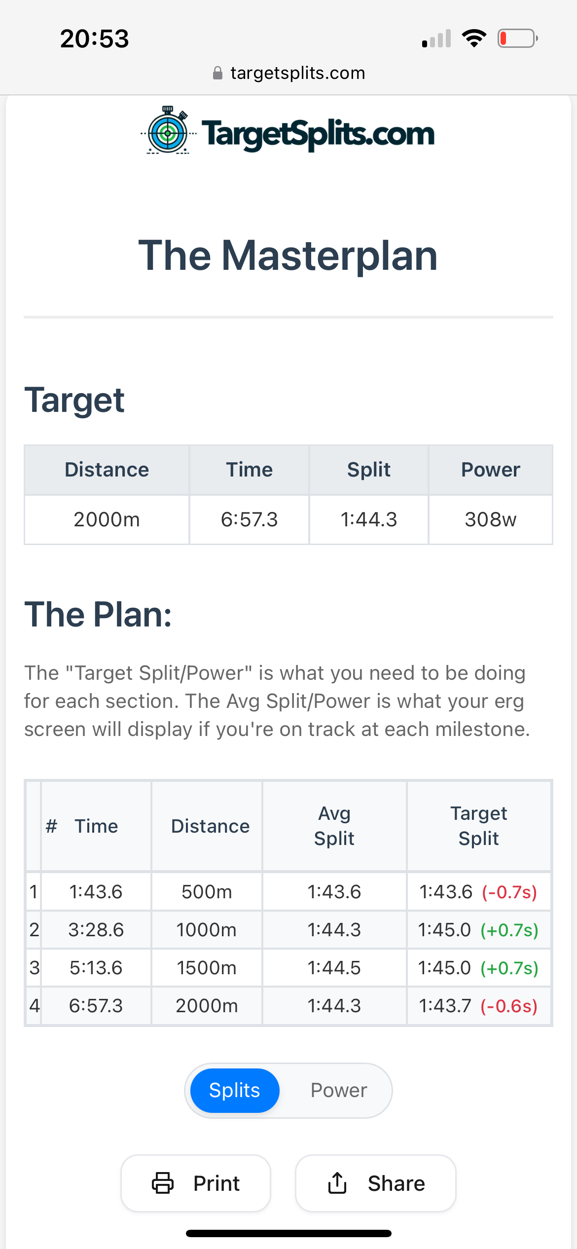 Target Splits App Screenshot - Training Plan